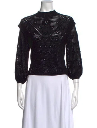 Pre-owned Frame Lace Pattern Mock Neck Sweater In Black