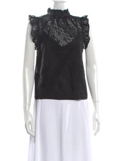 Pre-owned Frame Lace Pattern Mock Neck Top In Black