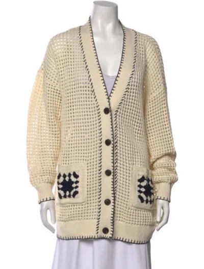 Pre-owned Frame Lace Pattern Plunge Neckline Sweater In Neutral