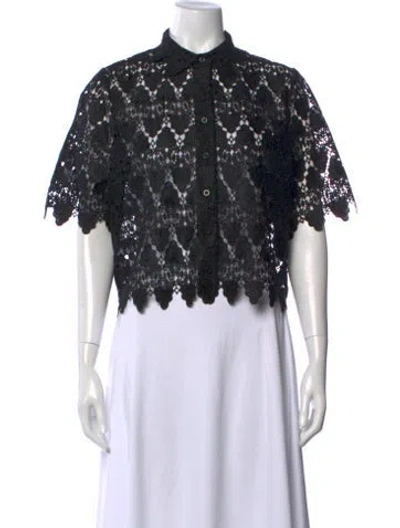 Pre-owned Frame Lace Pattern Short Sleeve Blouse In Black