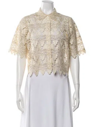 Pre-owned Frame Lace Pattern Short Sleeve Blouse In Neutral