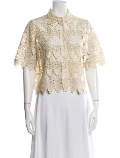 Pre-owned Frame Lace Pattern Short Sleeve Blouse In Neutral