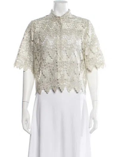 Pre-owned Frame Lace Pattern Short Sleeve Blouse In Neutral