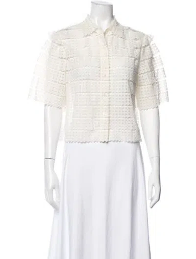 Pre-owned Frame Lace Pattern Short Sleeve Blouse In Neutral