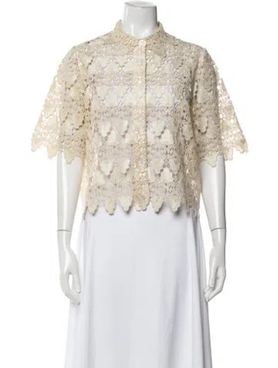 Pre-owned Frame Lace Pattern Short Sleeve Blouse In Neutrals