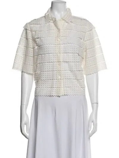Pre-owned Frame Lace Pattern Short Sleeve Blouse In Neutrals
