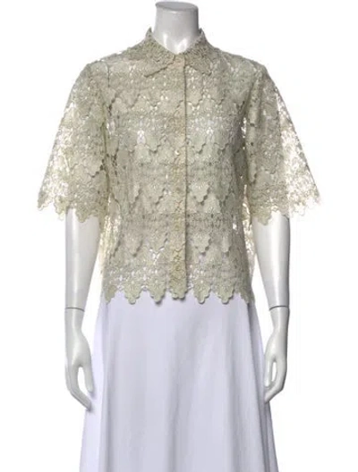 Pre-owned Frame Lace Pattern Short Sleeve Blouse In Neutrals
