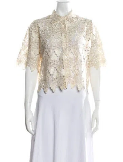 Pre-owned Frame Lace Pattern Short Sleeve Blouse In Neutrals