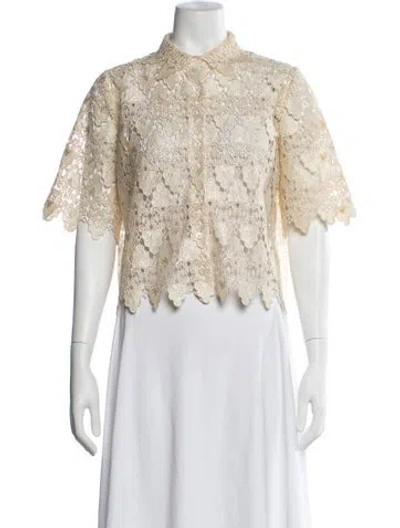 Pre-owned Frame Lace Pattern Short Sleeve Blouse In Neutrals