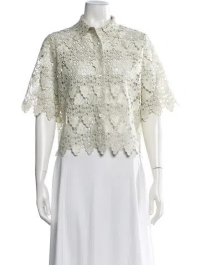 Pre-owned Frame Lace Pattern Short Sleeve Blouse In Neutrals