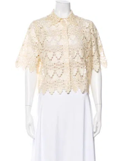 Pre-owned Frame Lace Pattern Short Sleeve Blouse In White