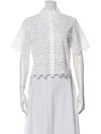 Pre-owned Frame Lace Pattern Short Sleeve Blouse In White