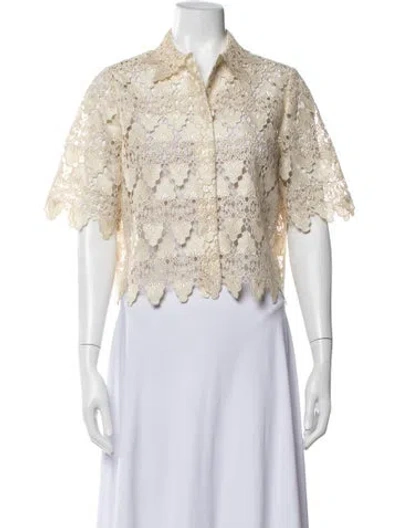 Pre-owned Frame Lace Pattern Short Sleeve Button-up Top In Multicolor