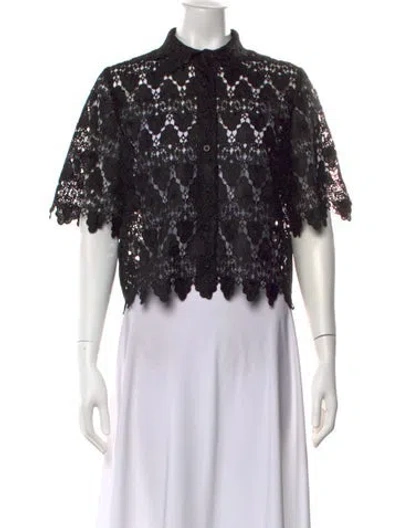 Pre-owned Frame Lace Pattern Short Sleeve Top In Black