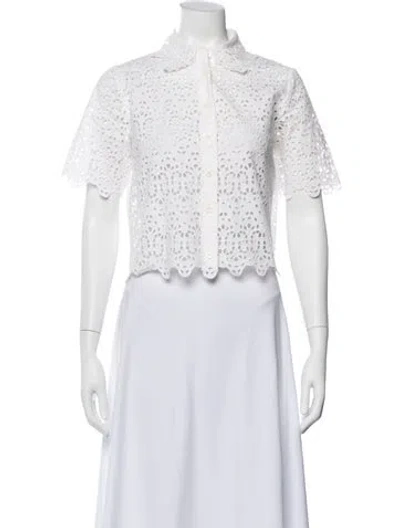 Pre-owned Frame Lace Pattern Short Sleeve Top In White
