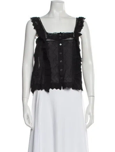 Pre-owned Frame Lace Pattern Square Neckline Top In Black