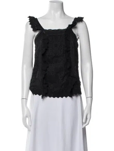 Pre-owned Frame Lace Pattern Square Neckline Top In Black