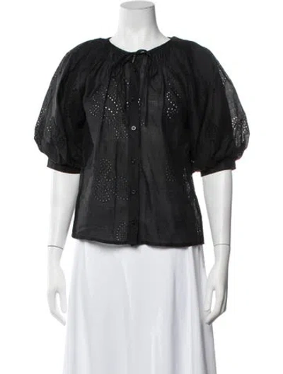 Pre-owned Frame Lace Pattern Tie Neck Blouse In Black