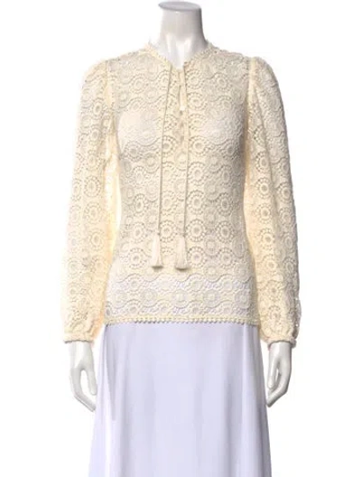 Pre-owned Frame Lace Pattern Tie Neck Blouse In Neutral
