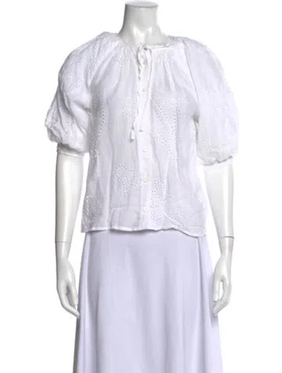Pre-owned Frame Lace Pattern Tie Neck Blouse In Neutral