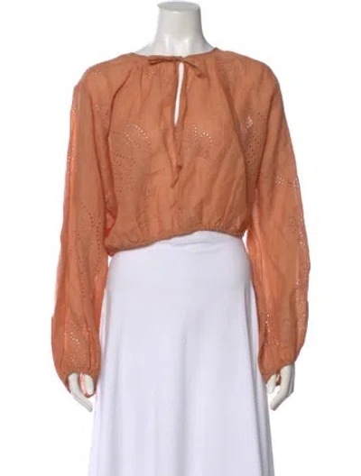 Pre-owned Frame Lace Pattern Tie Neck Blouse In Orange