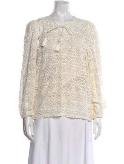 Pre-owned Frame Lace Pattern Tie Neck Blouse In White