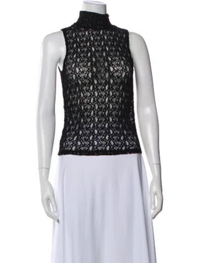 Pre-owned Frame Lace Pattern Turtleneck Top In Black