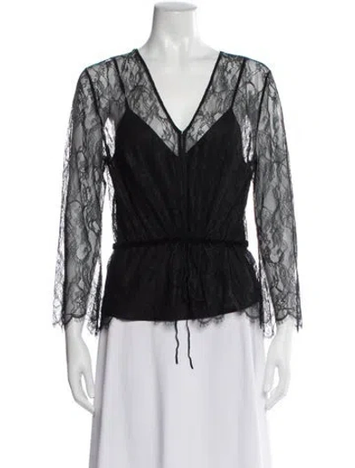 Pre-owned Frame Lace Pattern V-neck Blouse In Black