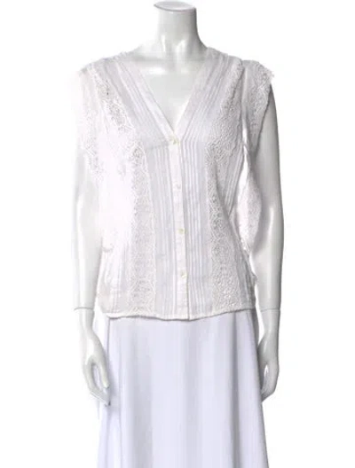Pre-owned Frame Lace Pattern V-neck Blouse In Neutral
