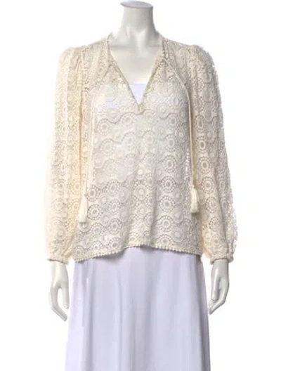 Pre-owned Frame Lace Pattern V-neck Blouse In Neutrals