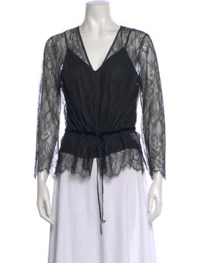 Pre-owned Frame Lace Pattern V-neck Blouse W/ Tags In Black