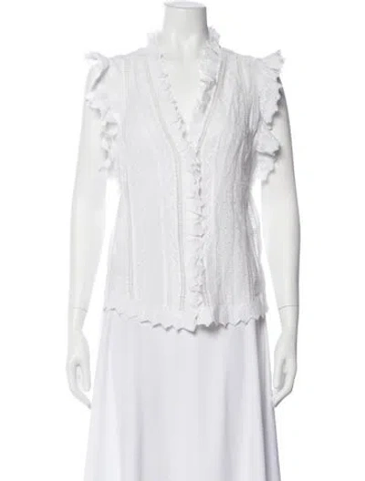 Pre-owned Frame Lace Pattern V-neck Blouse In White