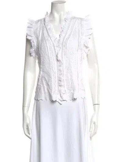 Pre-owned Frame Lace Pattern V-neck Blouse In White