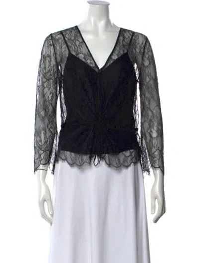 Pre-owned Frame Lace Pattern V-neck Top In Black