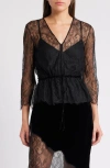 Frame Lace V-neck Blouse In Black In Black