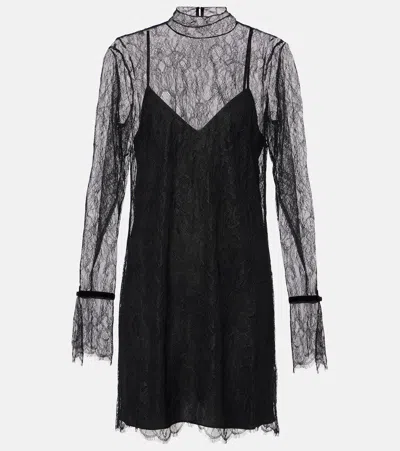 Frame Long-sleeve Lace Mini Dress In Black