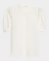 Frame Gillian Silk Collared Puff-sleeve Top In Cream
