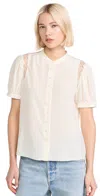 Frame The Gathered Short Sleeve Button-up Shirt In Cream