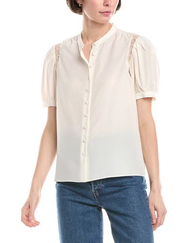 FRAME LACE SHOULDER INSET SILK BLOUSE