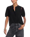 Frame Lace Inset Silk Button-up Shirt In Black