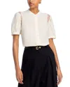 Frame The Gathered Short Sleeve Button-up Shirt In Cream