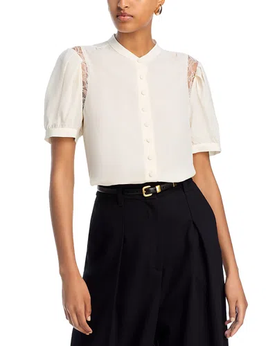 FRAME LACE TRIM SILK BLOUSE