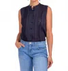 Frame Lace Trimmed Sleeveless Shirt In Navy In Blue
