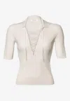Frame Lace-up Short-sleeve Polo Sweater In Off-white