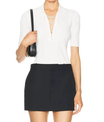 Frame Lace Up Sweater Polo In Off White