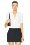 Frame Lace-up Short-sleeve Polo Sweater In Off White
