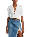 Frame Lace-up Short-sleeve Polo Sweater In Off White