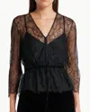 Frame Lace V-neck Blouse In Black In Black