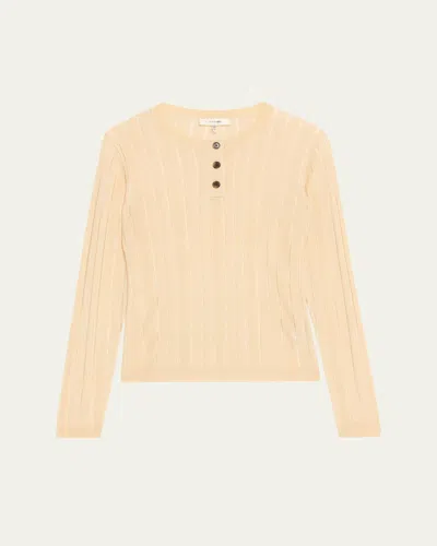 Frame Laddered Long-sleeve Ribbed Henley Top In Cream