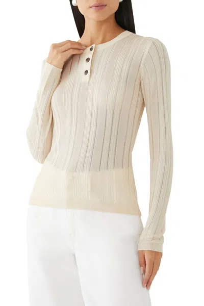 Frame Laddered Rib Henley In Cream